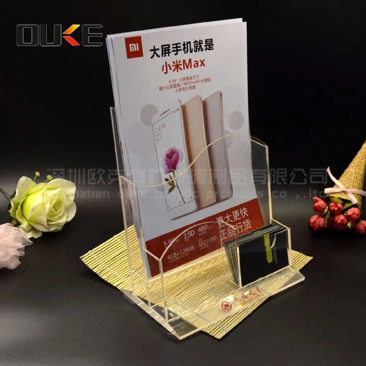 Acrylic Document Holder Leaflet Display Stand With Business Pocket