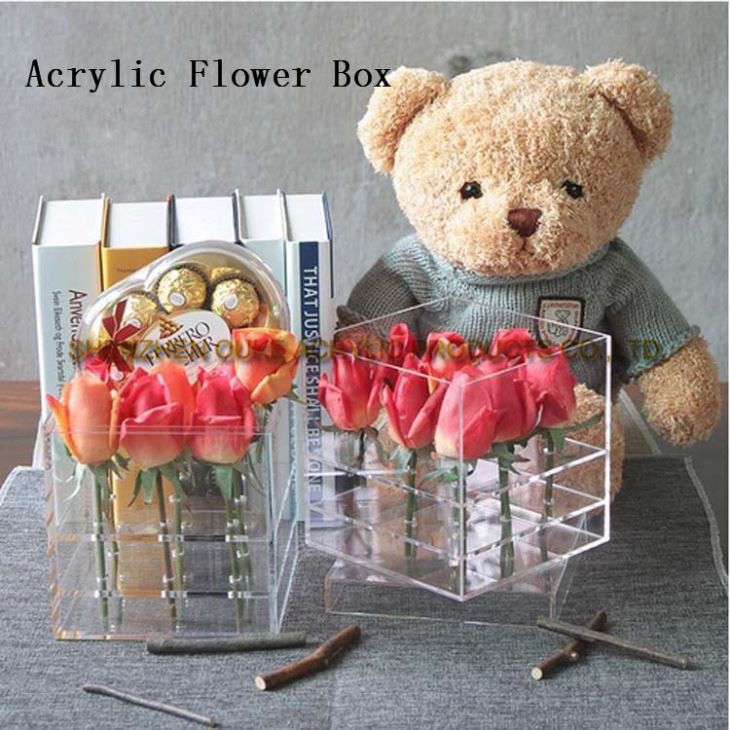 2017 Hot Selling Square Acrylic Containers Acrylic Display Case Custom Perspex Cube Boxes For Folwers
