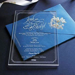 Invitation de mariage acrylique clair fait à la main fait sur commande